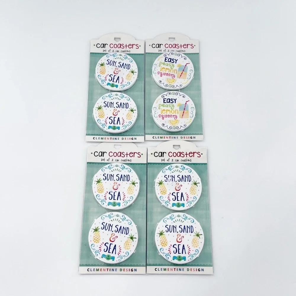 Live Like Mermaid Car Coasters Set of 8 Sun Sand Sea Beach Stoneware Cup Fruit d